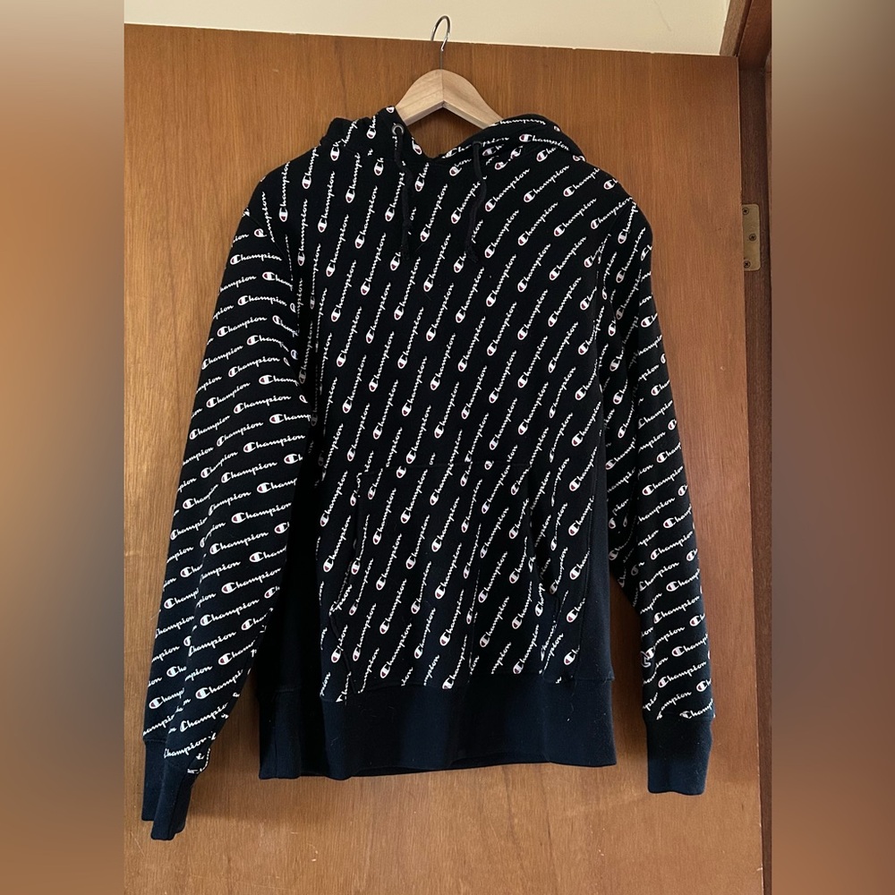 Champion Black Hoodie with White Script
